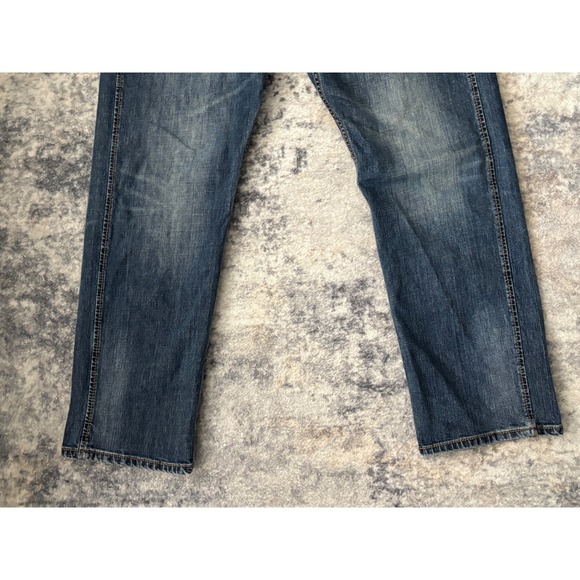 Wrangler Retro Jeans Mens fits 38x31 Blue Slim Straight Whiskered 5 Pocket - Picture 3 of 10